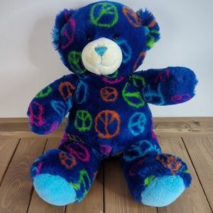 Build a Bear Blue Peace Sign Plush Stuffed Animal Bear